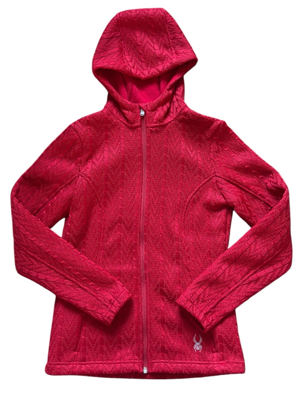 Spyder Core Sweater Red Cable Knit Fleece Hooded Zip Jacket Women’s Size Medium